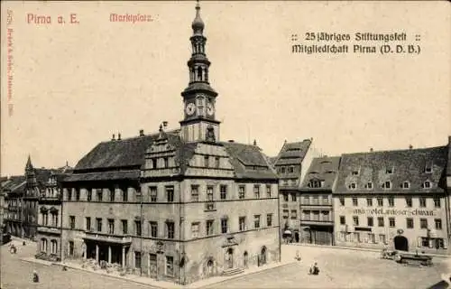 Ak Pirna an der Elbe, Marktplatz, Hotel zum weißen Schwan