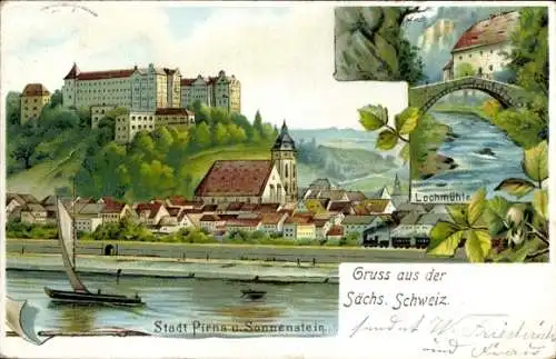 Litho Pirna in Sachsen, Schloss Sonnenstein, Lochmühle