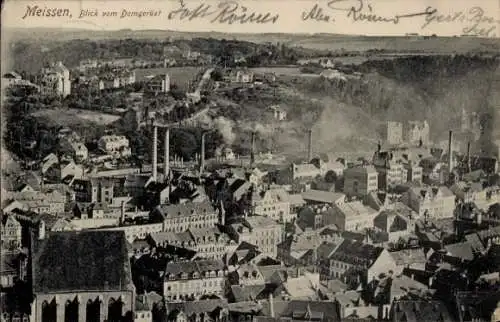 Ak Meißen in Sachsen, Totalansicht der Stadt, Industrieschornsteine, Blick vom Domgerüst