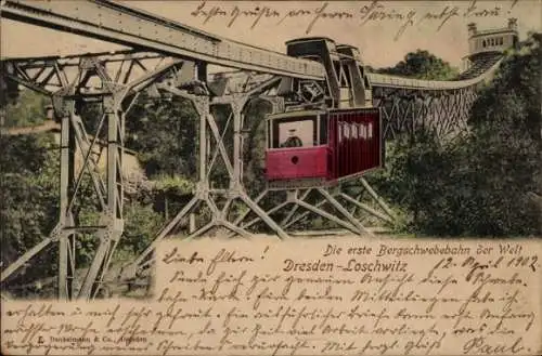 Ak Dresden Loschwitz, Bergschwebebahn in Fahrt