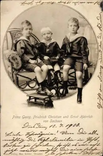 Ak Prinzen Georg, Friedrich Christian und Ernst Heinrich von Sachsen, Portrait