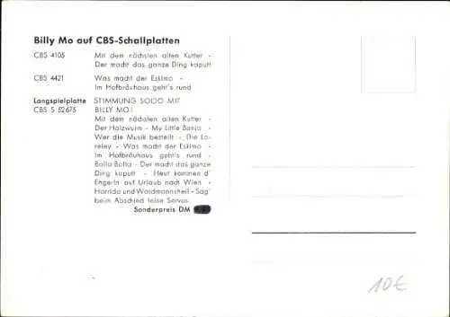 Ak Jazz-Trompeter und Schlagersänger Billy Mo, Portrait, Autogramm