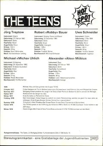 Ak Schauspieler und Sänger The Teens, Gruppenfoto, Autogramm