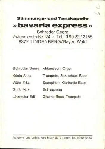 Ak Schauspieler und Sänger Bavaria Express, Gruppenfoto mit Musikinstrumenten