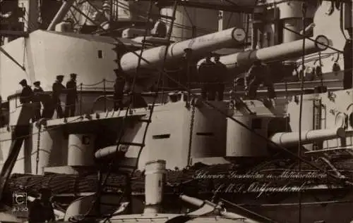 Ak Deutsches Kriegsschiff, SMS Ostfriesland, Schwere Geschütze, Mittelartillerie, Kaiserliche Marine