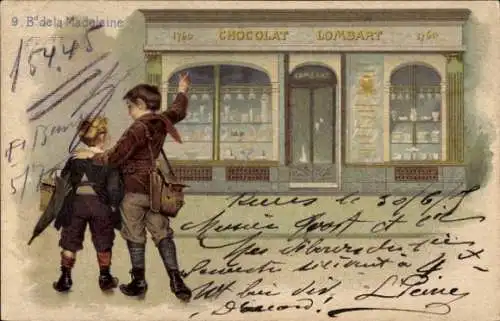 Litho Paris I., Boulevard de la Madeleine, Chocolat Lombart, Reklame
