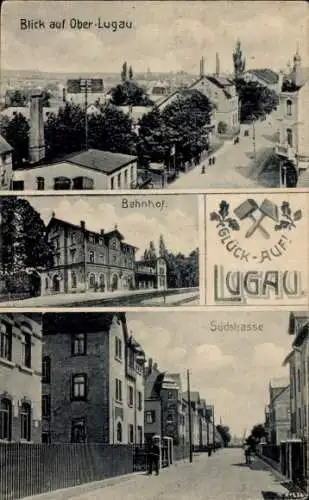 Ak Ober Lugau im Erzgebirge, Bahnhof, Südstraße, Teilansicht