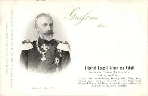Ak Herzog Friedrich Leopold von Anhalt, General der Infanterie, Das Große Jahrhundert