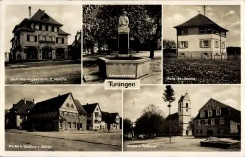 Ak Tuningen in der Baar, Kriegerdenkmal, Haus Haussmann, Kirche, Rathaus, Gasthof zu Bären