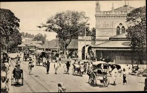 Ak Sri Lanka Ceylon, Pettah Markt, Straßenpartie, Rikscha Fahrer