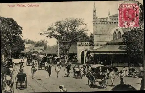 Ak Sri Lanka Ceylon, Pettah Markt, Straßenpartie