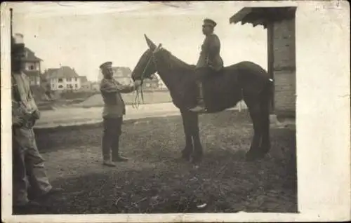 Foto Ak Deutsche Soldaten in Uniformen, Pferd, Kaiserzeit