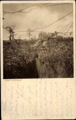 Ak Drahtverhaue, Schützengraben, I WK