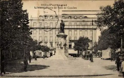 Ak Lisboa Lissabon Portugal, Praca Luís de Camões, Estátua a Luís de Camões