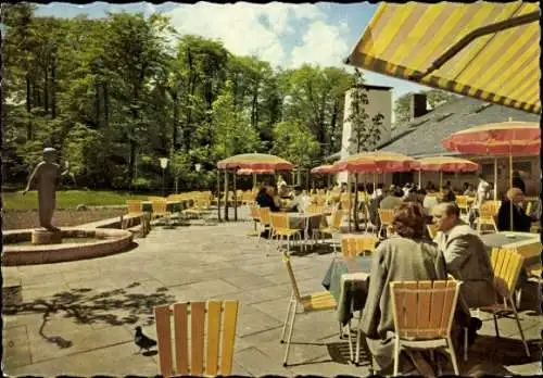 Ak Rohrbrunn Weibersbrunn im Spessart, Autobahn Raststätte, Inh. Hellmut Hofmann, Terrasse, Taube