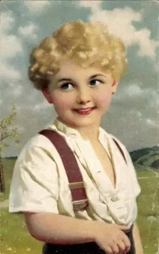 Künstler Ak Portrait eines Jungen, Blondes Haar, Lächelnd