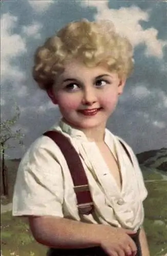 Künstler Ak Portrait eines Jungen, Blondes Haar, Lächelnd
