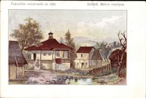 Künstler Ak Paris, Exposition Universelle de 1900, Serbien, Bauernhaus