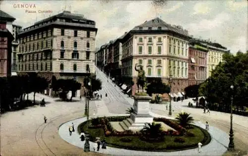 Ak Genova Liguria, Piazza Corvetto, Blick auf Platz mit Reiterdenkmal