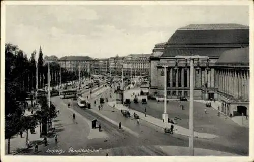 Ak Leipzig in Sachsen, Hauptbahnhof, Straßenbahnen