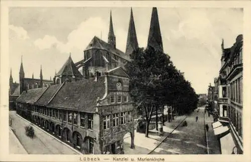 Ak Lübeck in Schleswig Holstein, Kanzlei, Marienkirche