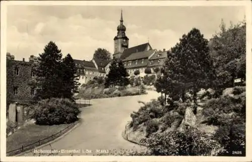 Ak Hohenstein Ernstthal in Sachsen, Markt, Parkanlage, Kirche