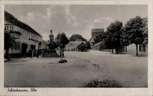 Ak Schönhausen a.d. Elbe, Marktplatz, Denkmal