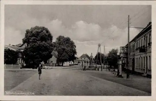 Ak Schönhausen an der Elbe, Straßenansicht, Denkmal