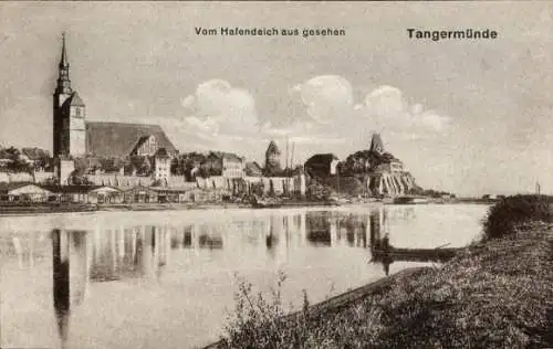 Ak Tangermünde an der Elbe, Teilansicht vom Hafendeich aus gesehen