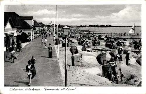 Ak Ostseebad Kellenhusen in Holstein, Promenade, Strand, Strandkörbe, Segelboot