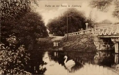 Ak Jesteburg in Niedersachsen, Brücke, Fluss Seeve, Schwan, Kinder