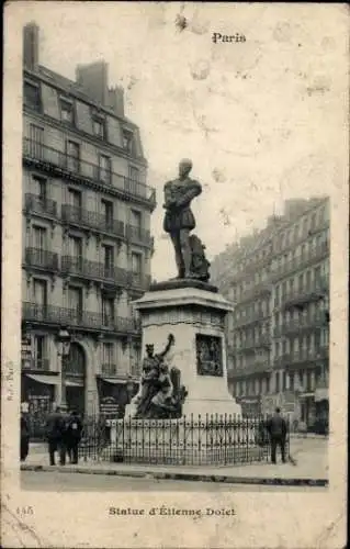 Ak Paris V, Place Maubert, Statue von Étienne Dolet