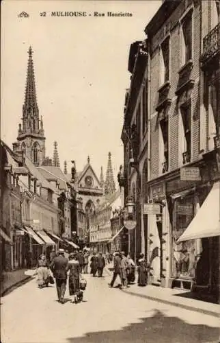 Ak Mülhausen Bas Rhin Elsaß Lothringen, Henriette Straße, Geschäfte