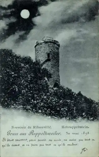 Ak Ribeauvillé Rappoltsweiler Elsass Haut Rhin, Burg Hohrappoltstein bei Nacht