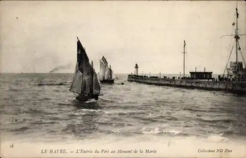 Ak Le Havre Seine-Maritime, Hafeneinfahrt zur Zeit der Gezeiten