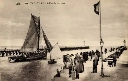 Ak Trouville Calvados, Hafeneinfahrt