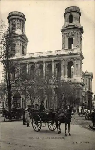 Ak Paris Frankreich, Saint Sulpice, Kirche, Kirche, Pferdekutsche