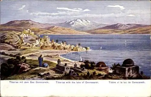 Künstler Ak Perlberg, F., Tiberias Israel, Panorama, See Genezareth