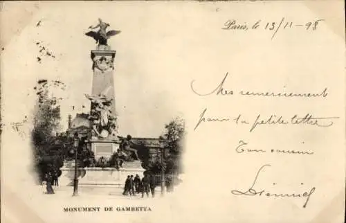 Ak Paris VI, Monument de Gambetta