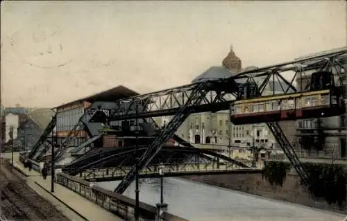 Ak Elberfeld Wuppertal, Schwebebahn an der Alexanderbrücke, Thalia-Theater