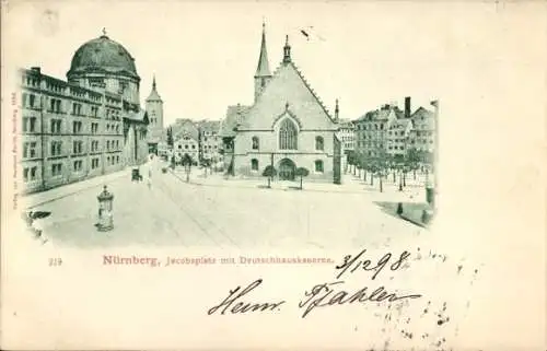 Ak Nürnberg in Mittelfranken, Jacobsplatz mit Deutschhauskaserne