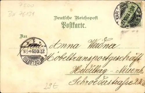 Litho Karlsruhe in Baden, Friedrichsdenkmal, Panorama