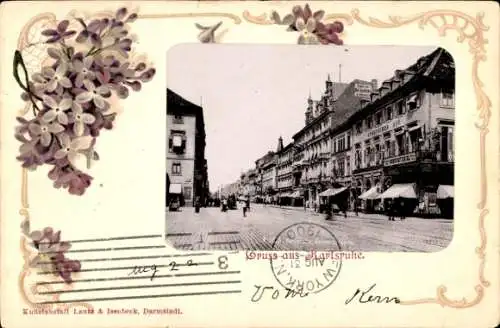 Passepartout Ak Karlsruhe in Baden, Straßenpartie, Geschäfte