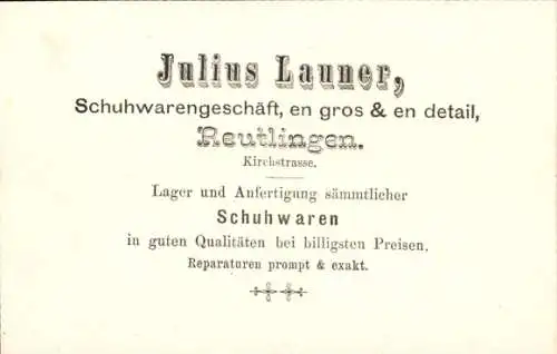 Ak Reutlingen in Württemberg, Schuhwarengeschäft Julius Launer, Kirchstraße