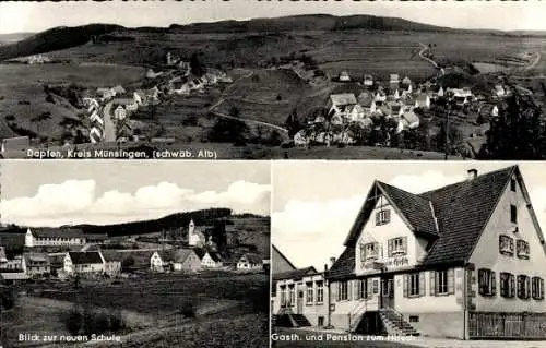 Ak Dapfen Gomadingen in Württemberg, Panorama, Gasthaus zum Hirsch, neue Schule