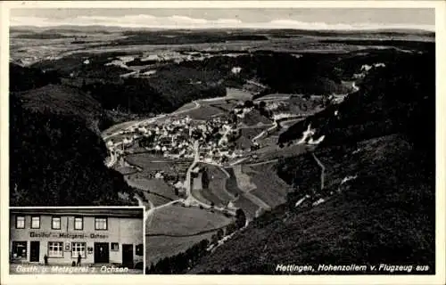 Ak Hettingen in Hohenzollern, Blick vom Flugzeug, Gasthof und Metzgerei zum Ochsen