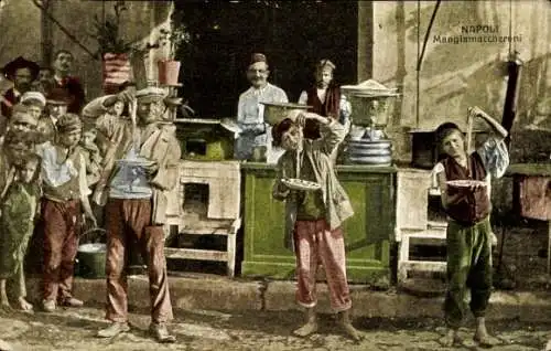 Ak Napoli Neapel Campania, Makkaroni-Esser