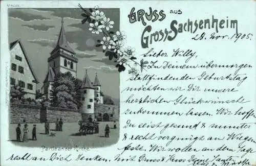 Litho Großsachsenheim Sachsenheim in Württemberg, Kirche