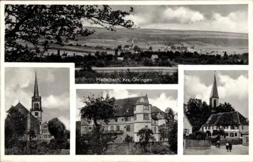 Ak Pfedelbach in Württemberg, Gesamtansicht, Kirche, Schloss