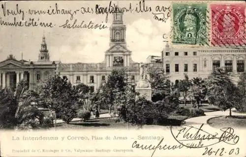 Ak Santiago de Chile, Plaza de Armas, Intendencia, Correo